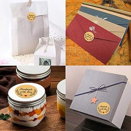 Sticker Labels - 500 sheets/roll - Round handmade heart-shaped kraft paper labels - Self-adhesive baking labels - Decorative labels - Sealing stickers - Gift stickers.