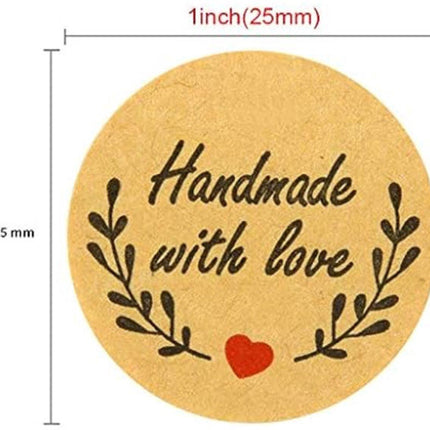 Sticker Labels - 500 sheets/roll - Round handmade heart-shaped kraft paper labels - Self-adhesive baking labels - Decorative labels - Sealing stickers - Gift stickers.