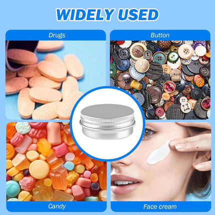 Small Tins with Lids - Pack of 20 - Dispensing Containers - 20ml Reusable Aluminum Tins and Refillable Small Tins with Screw Cap, Travel Sample Containers - Suitable for storing nail art supplies, jewelry, badges, sweets, etc..
