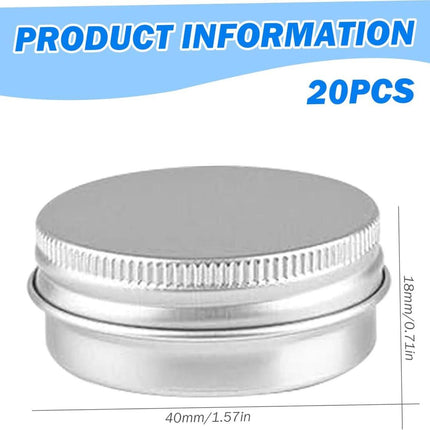 Small Tins with Lids - Pack of 20 - Dispensing Containers - 20ml Reusable Aluminum Tins and Refillable Small Tins with Screw Cap, Travel Sample Containers - Suitable for storing nail art supplies, jewelry, badges, sweets, etc..