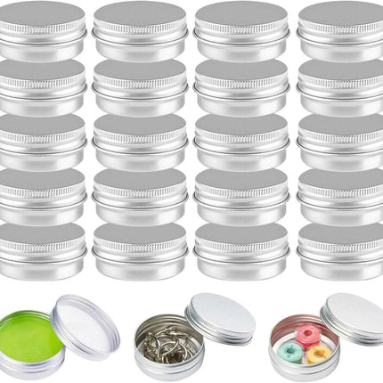 Small Tins with Lids - Pack of 20 - Dispensing Containers - 20ml Reusable Aluminum Tins and Refillable Small Tins with Screw Cap, Travel Sample Containers - Suitable for storing nail art supplies, jewelry, badges, sweets, etc..