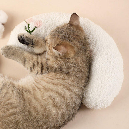 Pet Cushion - Soft Plush Pet Cushion - Cute Patterned Pet Mat - Comfortable Neck Support - Suitable for Cats and Dogs - White.