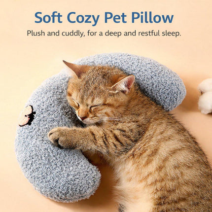 Pet Cushion - Soft Plush Pet Cushion - Cute Patterned Pet Mat - Comfortable Neck Support - Suitable for Cats and Dogs - White.