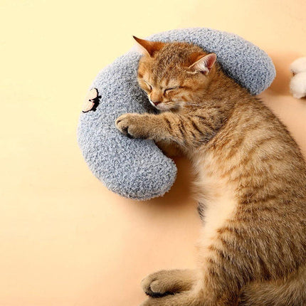 Pet Cushion - Soft Plush Pet Cushion - Cute Patterned Pet Mat - Comfortable Neck Support - Suitable for Cats and Dogs - White.