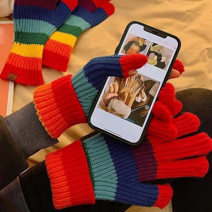 Knitted Gloves - Gloves - Rainbow Gloves - Warm Gloves - Touchscreen Compatible Gloves - Unisex - Suitable for Cold Weather, Sports, Travel, Driving, Skating, Skiing - Christmas Gift - Birthday Gift.