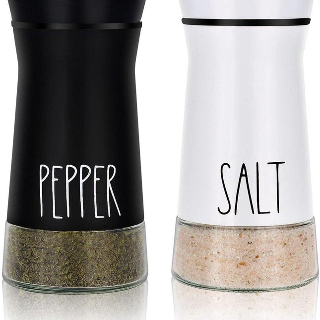2-piece - stainless steel - with adjustable spout - farmhouse style - salt and pepper shaker.