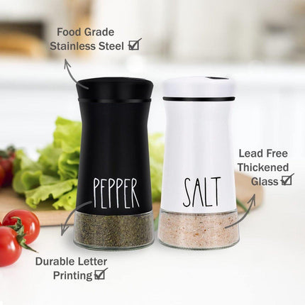 2-piece - stainless steel - with adjustable spout - farmhouse style - salt and pepper shaker.