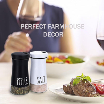 2-piece - stainless steel - with adjustable spout - farmhouse style - salt and pepper shaker.