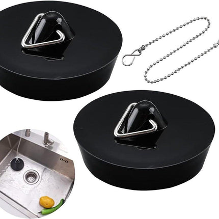 2-Pack Drain Plug - Sink Plug - Bath Plug for Home - Universal Plug Set - Diameter 42-45 mm - For Sinks - Kitchen Sink Plug Chain - Black.