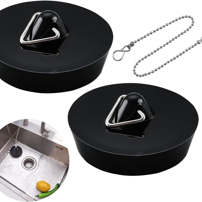 2-Pack Drain Plug - Sink Plug - Bath Plug for Home - Universal Plug Set - Diameter 42-45 mm - For Sinks - Kitchen Sink Plug Chain - Black.
