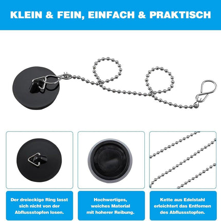 2-Pack Drain Plug - Sink Plug - Bath Plug for Home - Universal Plug Set - Diameter 42-45 mm - For Sinks - Kitchen Sink Plug Chain - Black.
