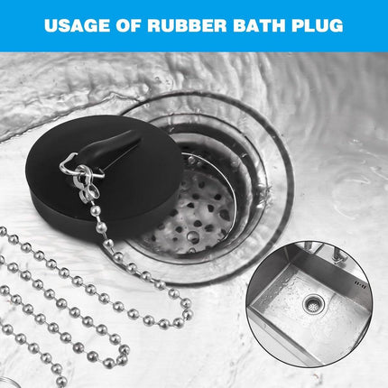 2-Pack Drain Plug - Sink Plug - Bath Plug for Home - Universal Plug Set - Diameter 42-45 mm - For Sinks - Kitchen Sink Plug Chain - Black.
