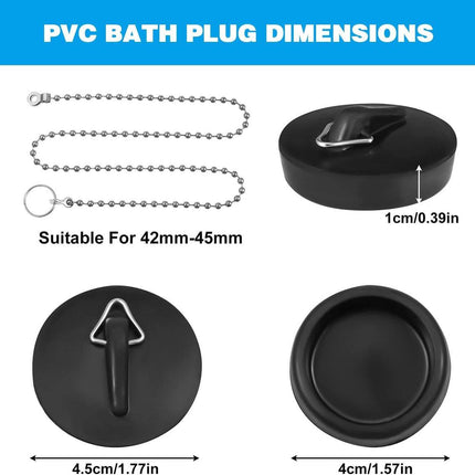 2-Pack Drain Plug - Sink Plug - Bath Plug for Home - Universal Plug Set - Diameter 42-45 mm - For Sinks - Kitchen Sink Plug Chain - Black.