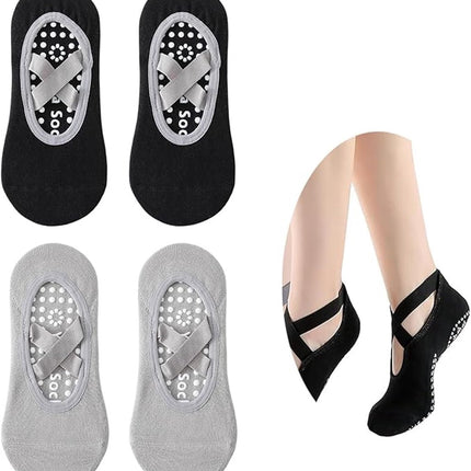 Yoga Socks (2 pairs) - Non-slip socks - Women's non-slip yoga socks - Sizes 35-41 - Women's Pilates socks, non-slip - Fitness non-slip - Suitable for Pilates, Dance, Fitness.