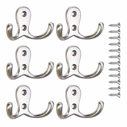 Double Hook - Chrome Double Coated Hook - Clothes - Bathrobe - Towel - Bathroom Bedroom Door Wall 6 Pieces.