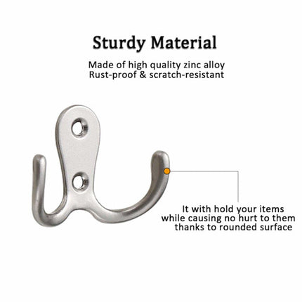 Double Hook - Chrome Double Coated Hook - Clothes - Bathrobe - Towel - Bathroom Bedroom Door Wall 6 Pieces.