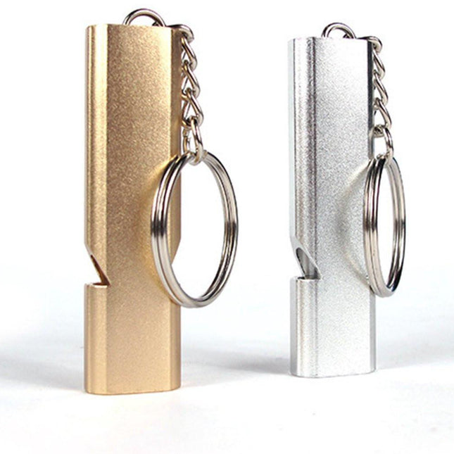 Whistles - Emergency Survival Whistles - Set of 2 - Extra Loud Aluminum Whistles for Outdoor Use - Slim Double-Barrel Rescue Whistles - Suitable for Swim Training, Camping, Hiking, Hunting, Boating and Other Activities (Gold + Silver).