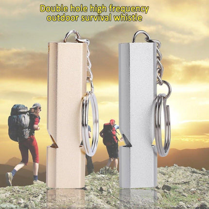 Whistles - Emergency Survival Whistles - Set of 2 - Extra Loud Aluminum Whistles for Outdoor Use - Slim Double-Barrel Rescue Whistles - Suitable for Swim Training, Camping, Hiking, Hunting, Boating and Other Activities (Gold + Silver).