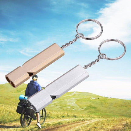 Whistles - Emergency Survival Whistles - Set of 2 - Extra Loud Aluminum Whistles for Outdoor Use - Slim Double-Barrel Rescue Whistles - Suitable for Swim Training, Camping, Hiking, Hunting, Boating and Other Activities (Gold + Silver).