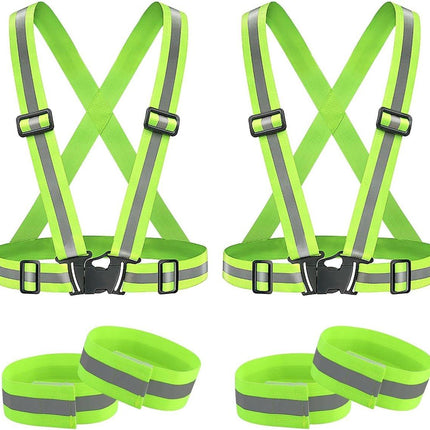Two-piece reflective vest with 2 reflective armbands - High visibility reflective vest - Reflective safety vest - Adjustable lightweight elastic straps - Suitable for running, cycling and walking.