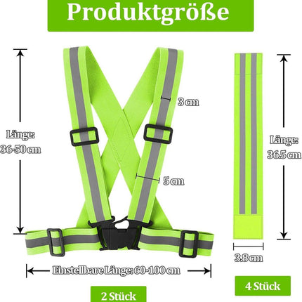 Two-piece reflective vest with 2 reflective armbands - High visibility reflective vest - Reflective safety vest - Adjustable lightweight elastic straps - Suitable for running, cycling and walking.