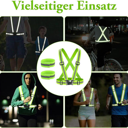 Two-piece reflective vest with 2 reflective armbands - High visibility reflective vest - Reflective safety vest - Adjustable lightweight elastic straps - Suitable for running, cycling and walking.