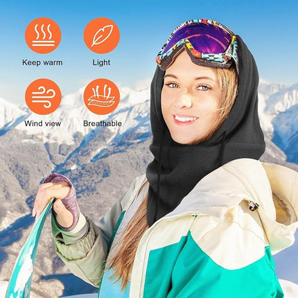 Hooded Scarf - Drawstring Scarf - Windproof Face Mask - Warm Face Mask - Scarf - Black - Motorcycle Neck Warmer - Suitable for winter activities such as skiing, running, cycling, motorcycling, picnicking and mountaineering..