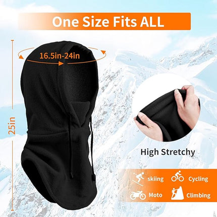 Hooded Scarf - Drawstring Scarf - Windproof Face Mask - Warm Face Mask - Scarf - Black - Motorcycle Neck Warmer - Suitable for winter activities such as skiing, running, cycling, motorcycling, picnicking and mountaineering..