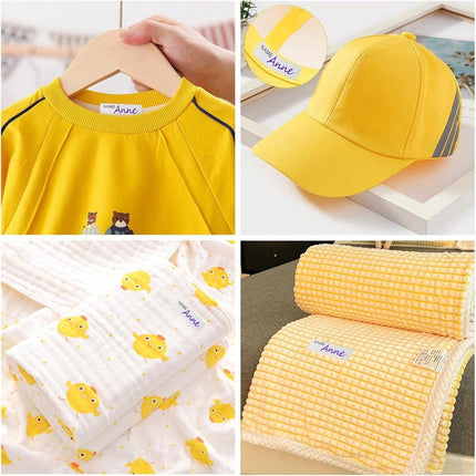 200 pcs iron-on name labels with pen - washable labels - woven labels for clothing, school uniforms, bags, towels, hats, gloves, scarves.