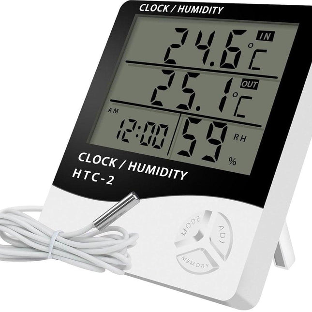 HTC-2 Indoor/Outdoor Temperature/Hygrometer - Digital Temperature and Humidity Sensor for Home - Portable with Time Display - Suitable for Temperature and Humidity Monitoring.