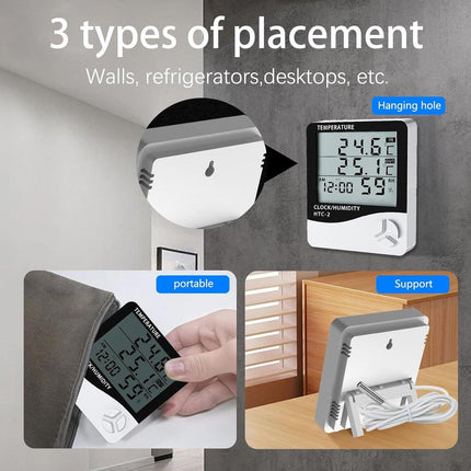 HTC-2 Indoor/Outdoor Temperature/Hygrometer - Digital Temperature and Humidity Sensor for Home - Portable with Time Display - Suitable for Temperature and Humidity Monitoring.