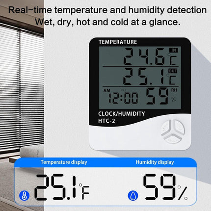 HTC-2 Indoor/Outdoor Temperature/Hygrometer - Digital Temperature and Humidity Sensor for Home - Portable with Time Display - Suitable for Temperature and Humidity Monitoring.