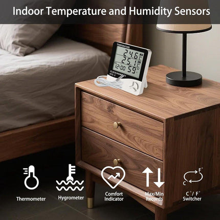 HTC-2 Indoor/Outdoor Temperature/Hygrometer - Digital Temperature and Humidity Sensor for Home - Portable with Time Display - Suitable for Temperature and Humidity Monitoring.