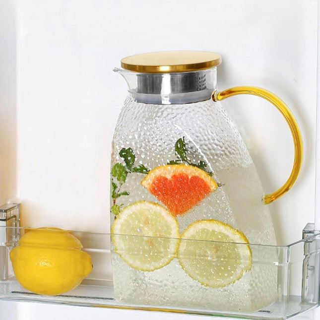 Water Juice - Fridge Door Juice - 1.8L Glass Juice - with Stainless Steel Lid - Juice Juice - For Hot and Cold Drinks - For Homemade Drinks - Juice - Ice - Tea - Coffee - Milk - Wine and Beverages.