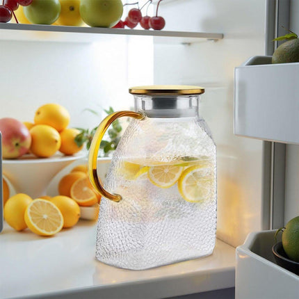 Water Juice - Fridge Door Juice - 1.8L Glass Juice - with Stainless Steel Lid - Juice Juice - For Hot and Cold Drinks - For Homemade Drinks - Juice - Ice - Tea - Coffee - Milk - Wine and Beverages.