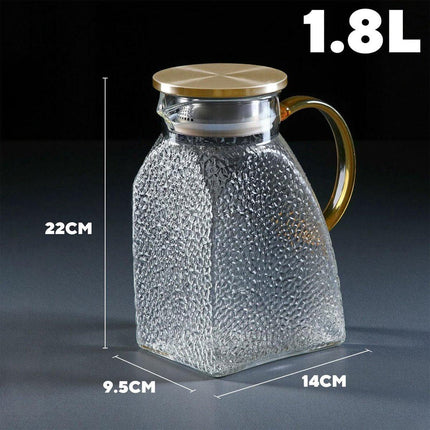 Water Juice - Fridge Door Juice - 1.8L Glass Juice - with Stainless Steel Lid - Juice Juice - For Hot and Cold Drinks - For Homemade Drinks - Juice - Ice - Tea - Coffee - Milk - Wine and Beverages.