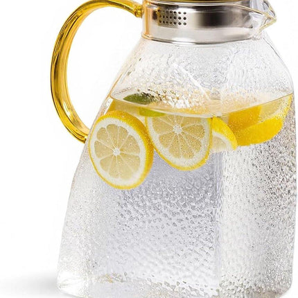 Water Juice - Fridge Door Juice - 1.8L Glass Juice - with Stainless Steel Lid - Juice Juice - For Hot and Cold Drinks - For Homemade Drinks - Juice - Ice - Tea - Coffee - Milk - Wine and Beverages.