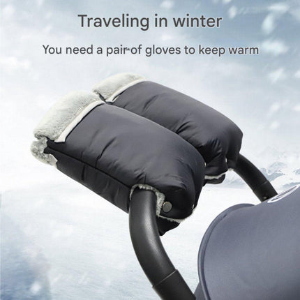 Warm gloves for strollers - water-repellent gloves for winter and snowy days - cold-resistant gloves for strollers - windproof and thickened (black).