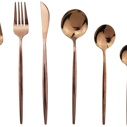 Cutlery Set - Mirror-polished copper cutlery set (for 6 persons) - Shiny stainless steel cutlery set (36-piece) - Dinner knife, fork, spoon, dessert fork, salad spoon - Dishwasher safe.