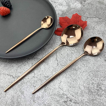 Cutlery Set - Mirror-polished copper cutlery set (for 6 persons) - Shiny stainless steel cutlery set (36-piece) - Dinner knife, fork, spoon, dessert fork, salad spoon - Dishwasher safe.