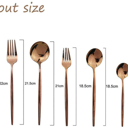 Cutlery Set - Mirror-polished copper cutlery set (for 6 persons) - Shiny stainless steel cutlery set (36-piece) - Dinner knife, fork, spoon, dessert fork, salad spoon - Dishwasher safe.