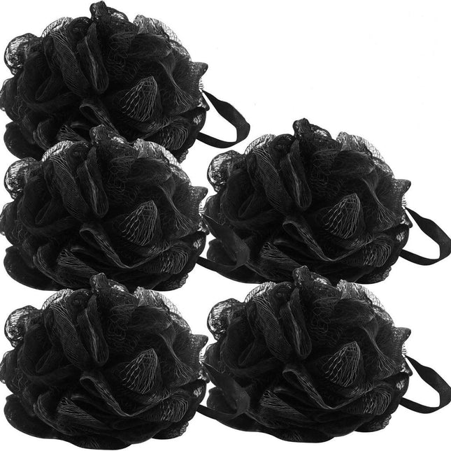 5-pack bath sponge - bath ball - exfoliating sponge - bath sponge - shower sponge - (black).