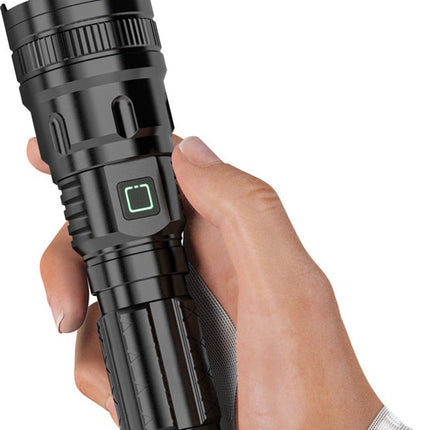 LED Flashlight - With Zoom Function & Waterproof - LED Flashlight - With Zoom Function & Waterproof - Battery-Powered Flashlight - USB Rechargeable - Long Battery Life - 3 Light Modes (Strong / Low / Flash)USB Rechargeable - Long Battery Life - 3 Light Mo.