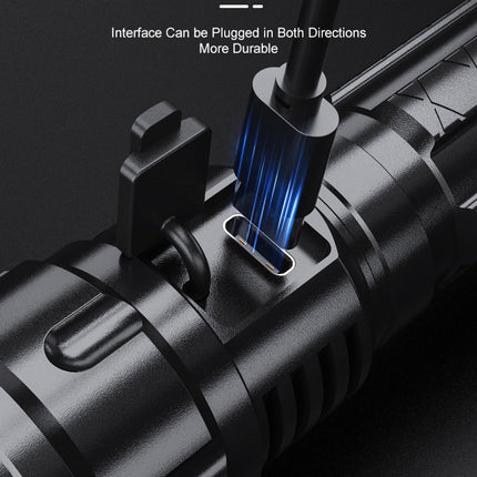 LED Flashlight - With Zoom Function & Waterproof - LED Flashlight - With Zoom Function & Waterproof - Battery-Powered Flashlight - USB Rechargeable - Long Battery Life - 3 Light Modes (Strong / Low / Flash)USB Rechargeable - Long Battery Life - 3 Light Mo.
