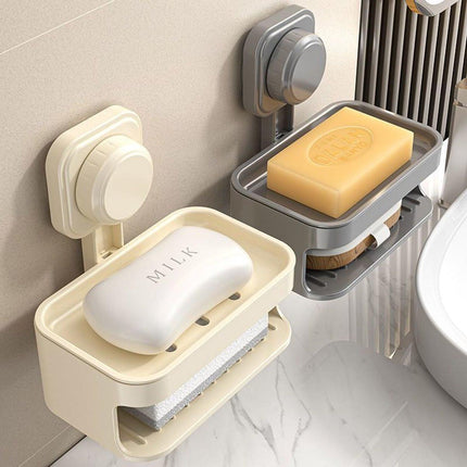 Soapbox - suction cup household high-end drain soap rack - soapbox - bathroom - toilet - wall-mounted - double-layer anti-collision soapbox.