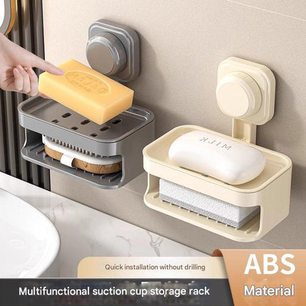 Soapbox - suction cup household high-end drain soap rack - soapbox - bathroom - toilet - wall-mounted - double-layer anti-collision soapbox.
