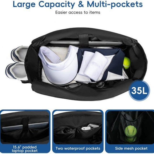 Backpack - Tennis Bag - Handbag - Sports Bag - Waterproof Racket Bag - Suitable for multiple rackets with shoe compartment - Blue.