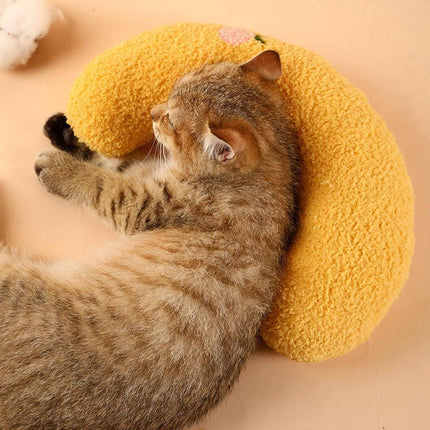 Pet Cushion - Soft Plush Pet Cushion - Cute Patterned Pet Mat - Comfortable Neck Support - Suitable for Cats and Dogs - Yellow.