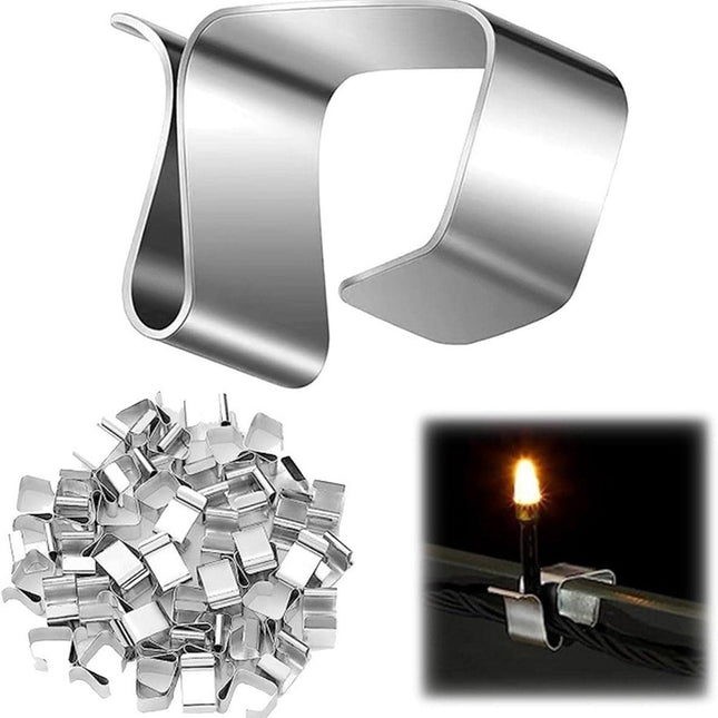 Pack of 100 pieces - Christmas light hooks - Hooks for outdoor lighting - Christmas light clips - Hanging hooks for Christmas lights, kitchen lights, etc. - Stainless steel metal cable clips with clamps - Cable clips.