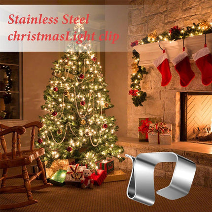 Pack of 100 pieces - Christmas light hooks - Hooks for outdoor lighting - Christmas light clips - Hanging hooks for Christmas lights, kitchen lights, etc. - Stainless steel metal cable clips with clamps - Cable clips.